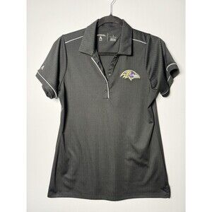 Antigua Baltimore Ravens Women’s Fitted Black Stretch Polo Embroidered Logo EUC
